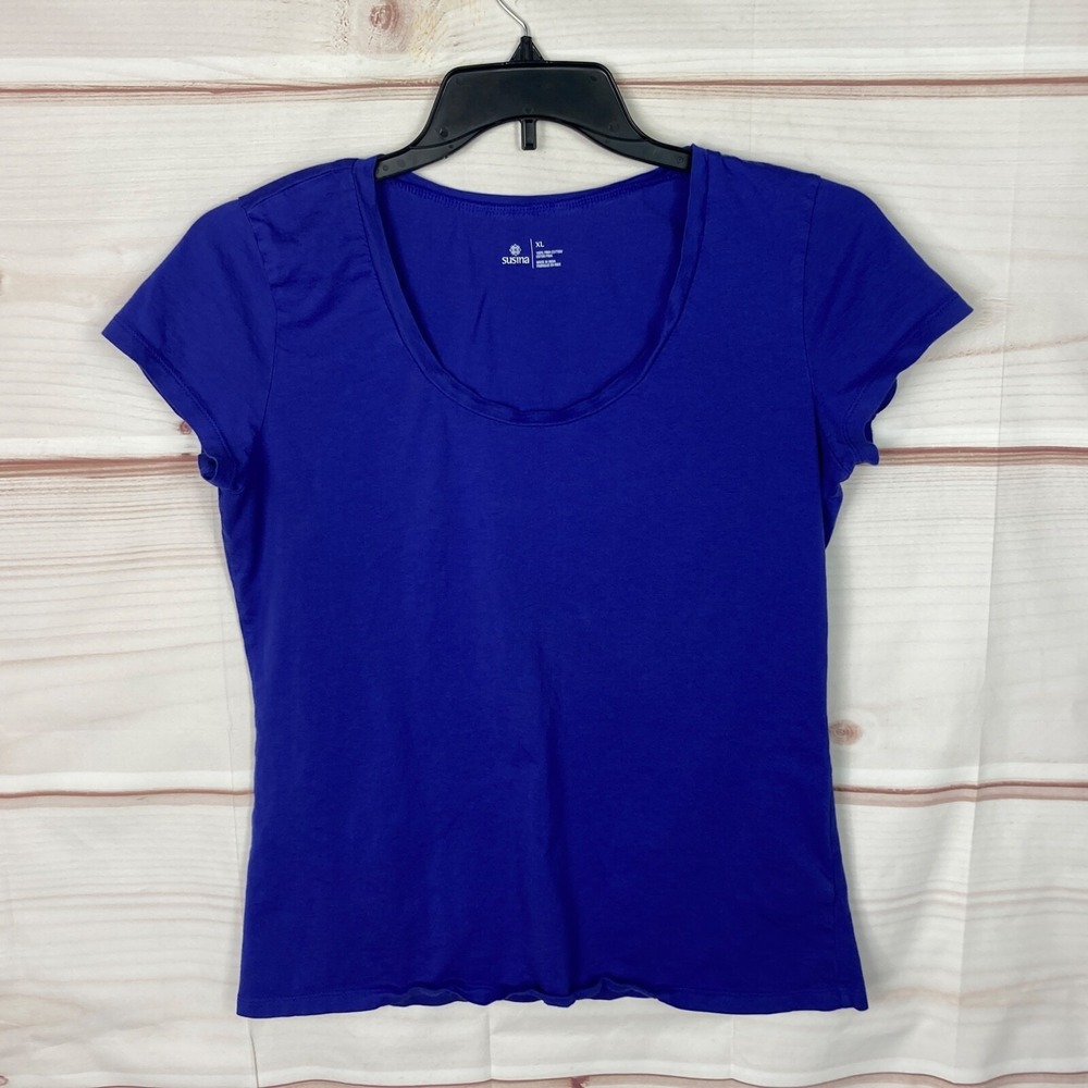 Susina Top Womens XL Purple Short Sleeve T-Shirt Pima Cotton Scoop Neck Solid